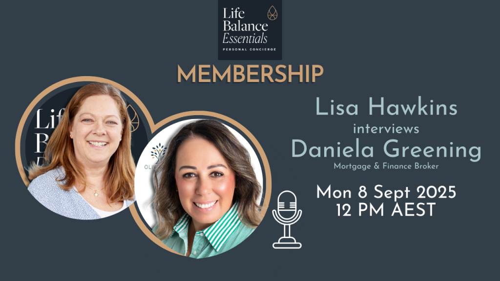Finance broker Daniela Greening, Olive Tree Finance, promoting live interview on complex refinancing, September 8 at 12pm AEST
